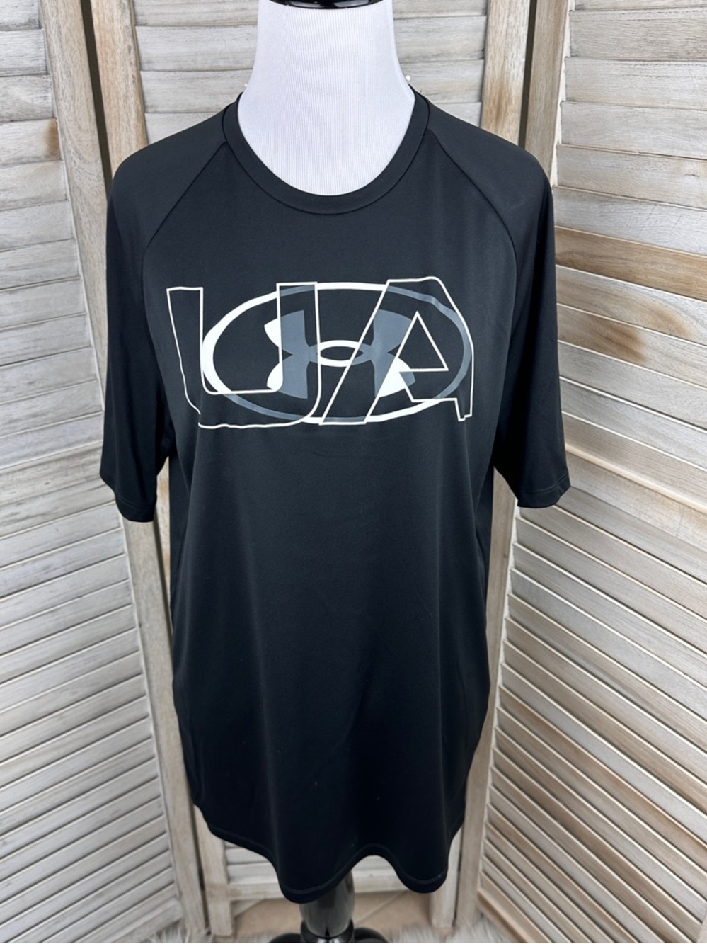Under Armour Black and White Logo Dri Fit Loose Tee Unisex Size Small